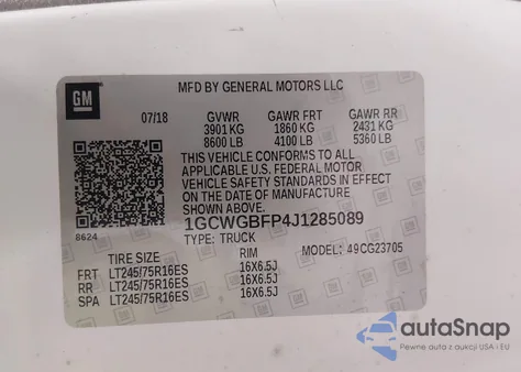 2018 Chevrolet Express 2500 Work Van from USA, damaged, VIN 1GCWGBFP4J1285089